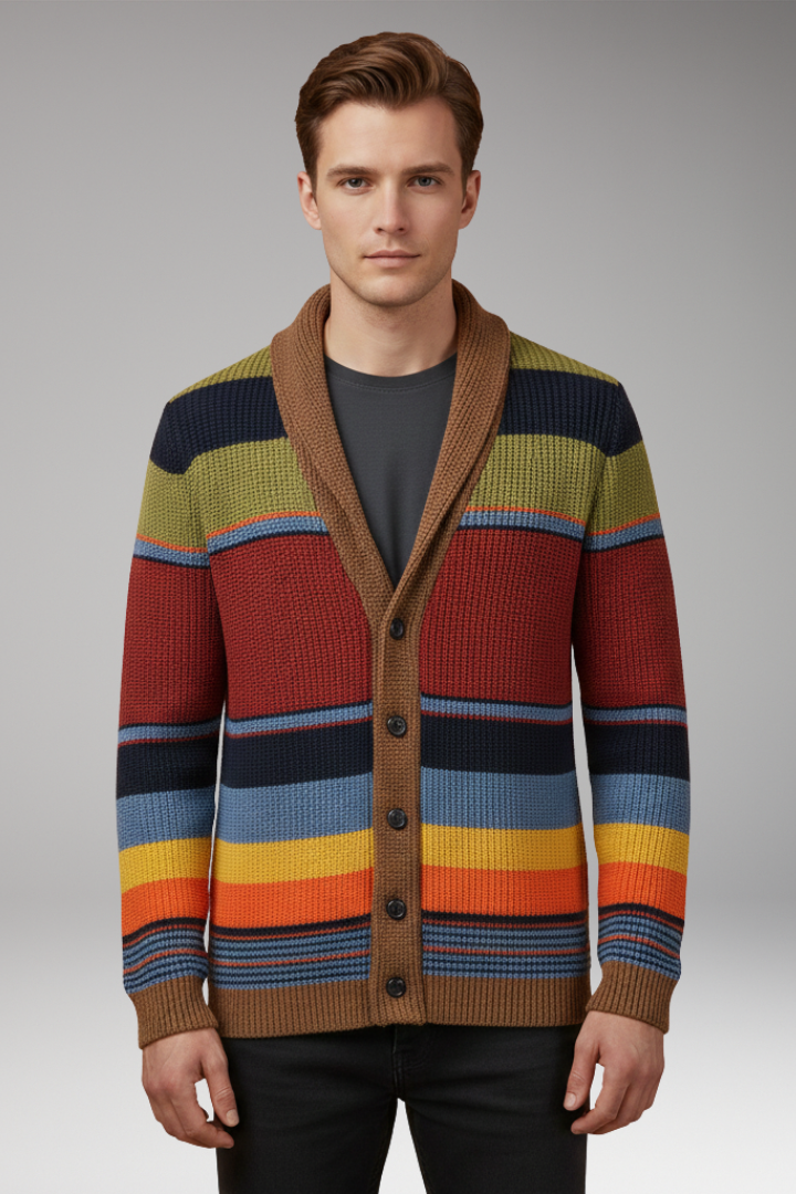 Men's Sweater Jacket with Lapel and Buttons