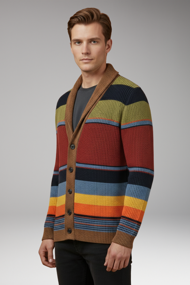 Men's Sweater Jacket with Lapel and Buttons