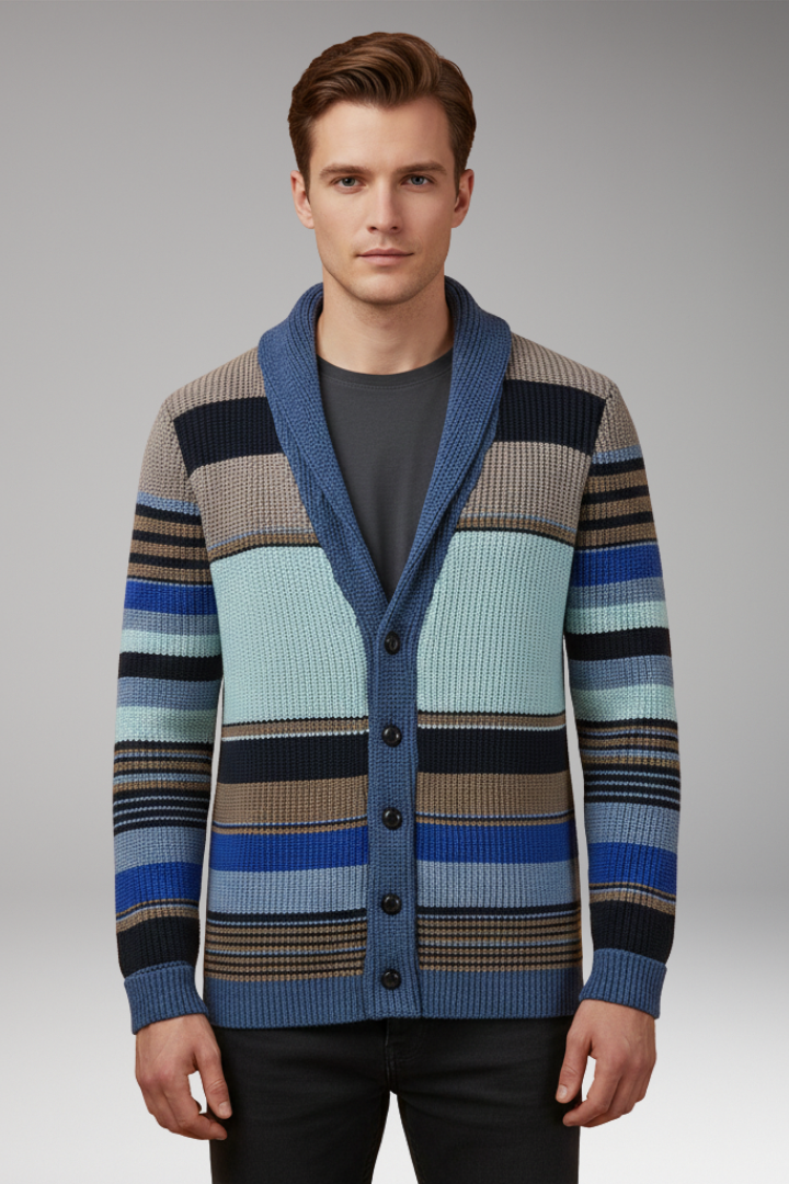 Men's Sweater Jacket with Lapel and Buttons