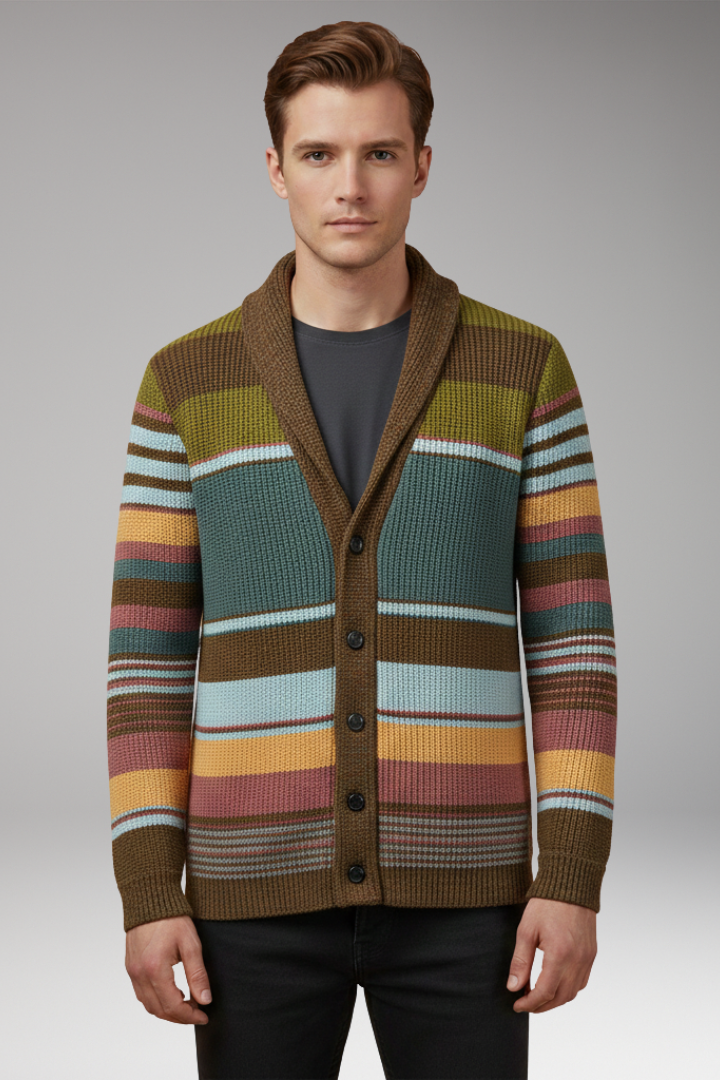 Men's Sweater Jacket with Lapel and Buttons