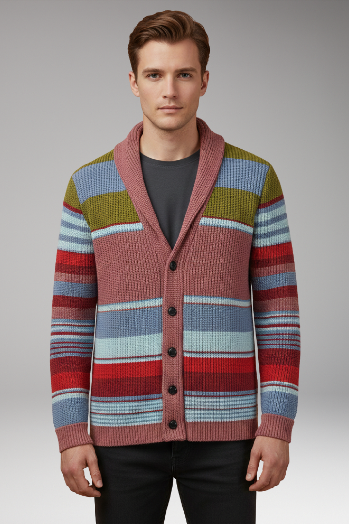 Men's Sweater Jacket with Lapel and Buttons