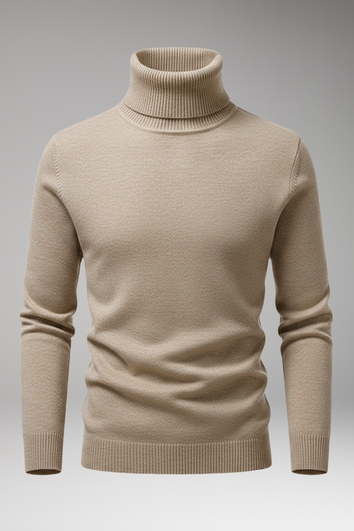 Men's Sweater with High Neck and Knitted Surface