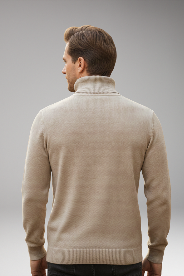 Men's Sweater with High Neck and Knitted Surface