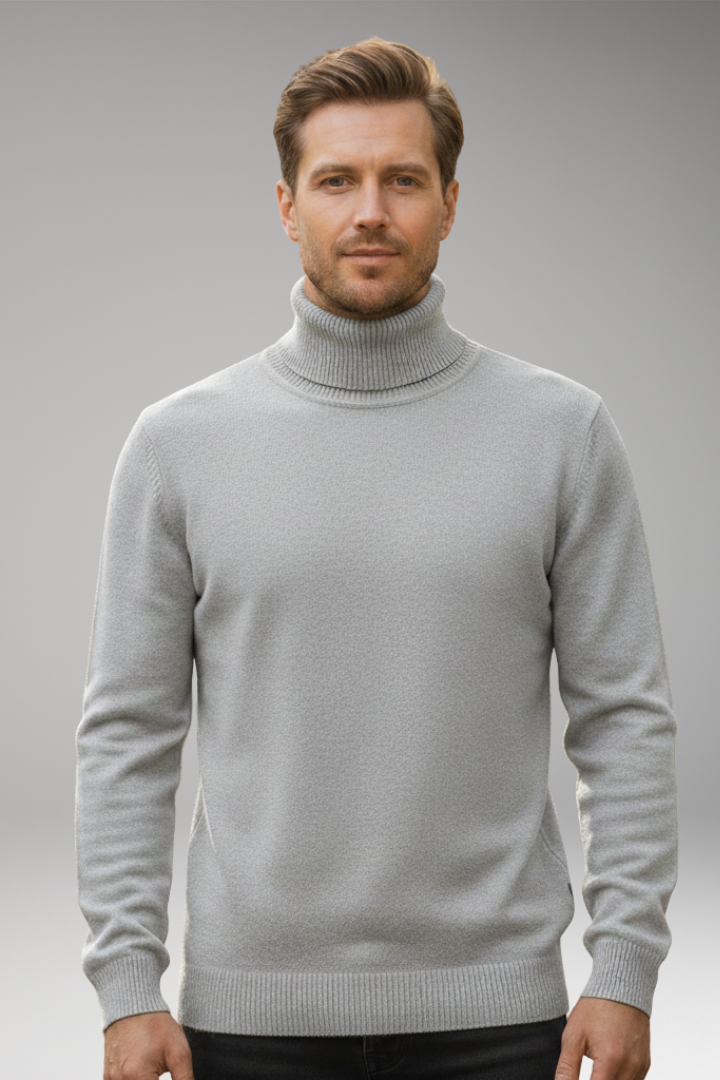 Men's Sweater with High Neck and Knitted Surface