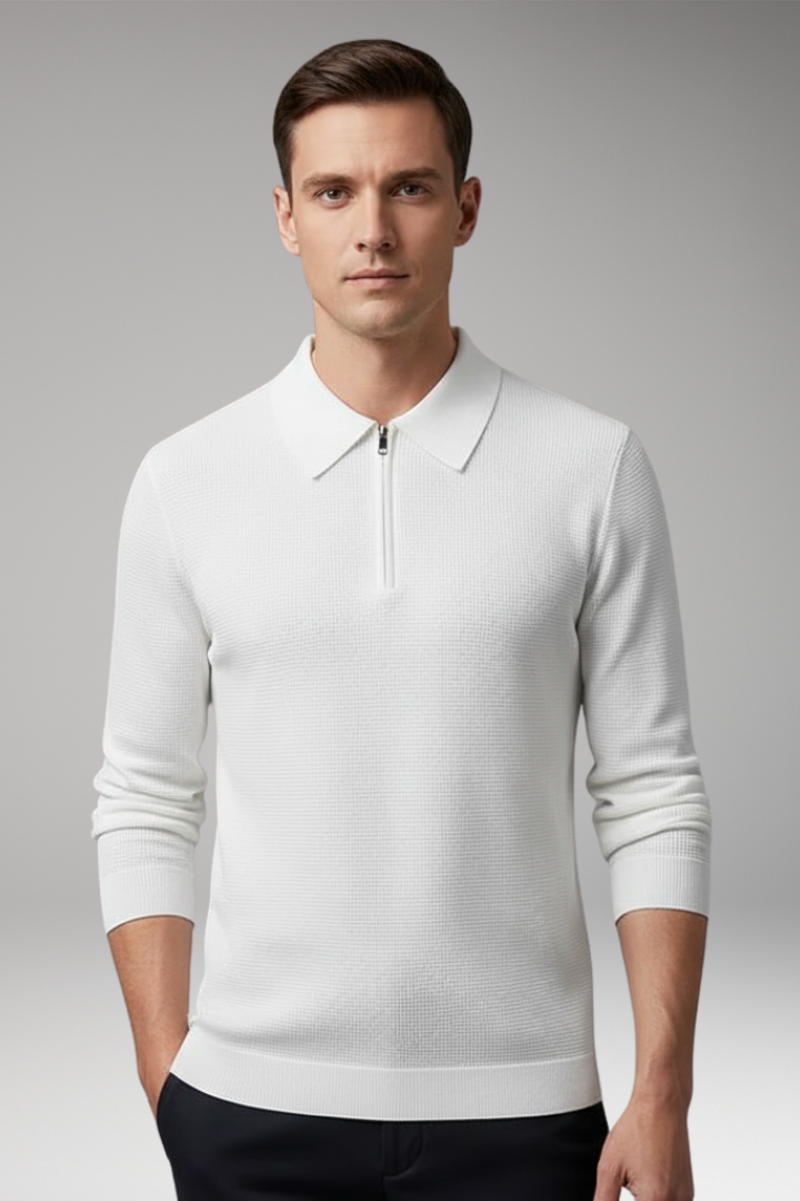 Men's Quarter-Zip polo Sweater with Ribbed Surface