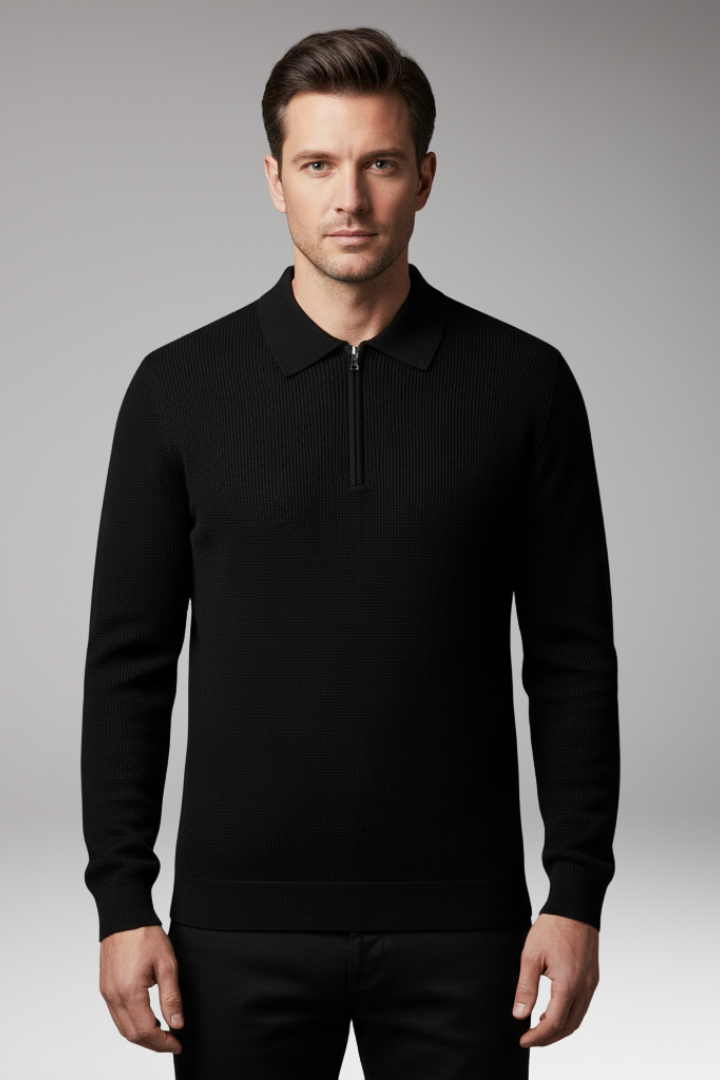 Men's Quarter-Zip polo Sweater with Ribbed Surface