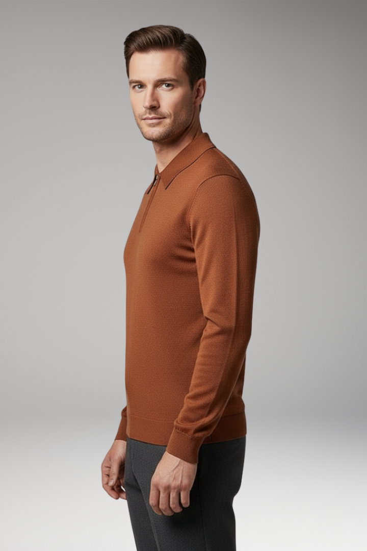 Men's Quarter-Zip polo Sweater with Ribbed Surface