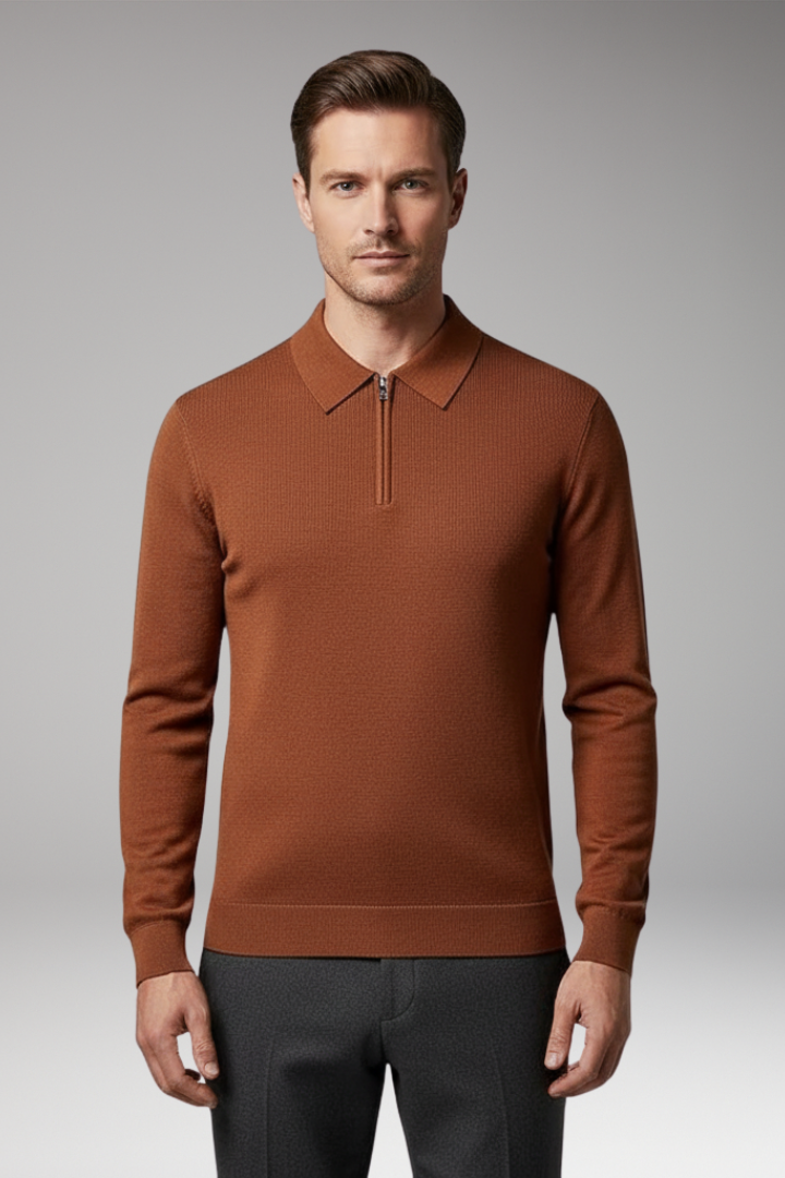 Men's Quarter-Zip polo Sweater with Ribbed Surface