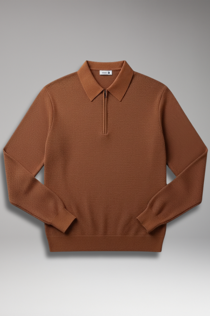 Men's Quarter-Zip polo Sweater with Ribbed Surface