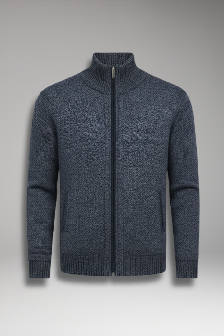 Men's Cardigan Sweater with Stand Collar and Button Closure