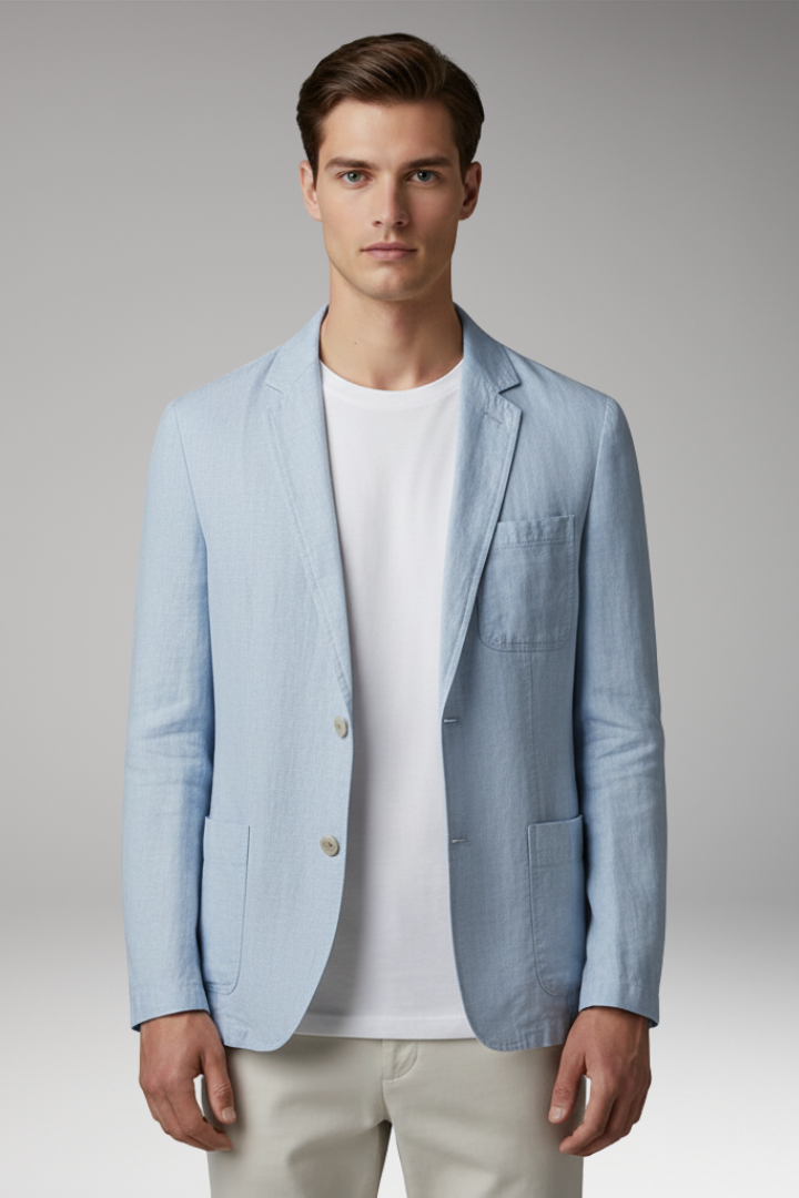 Men's Blazer Jacket with Button Closure and Front Pockets