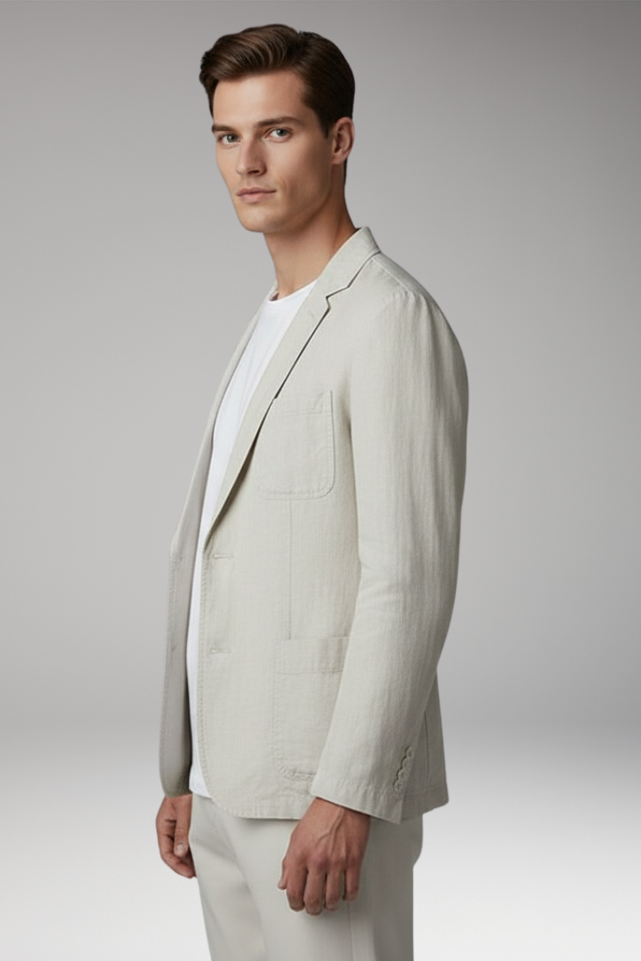 Men's Blazer Jacket with Button Closure and Front Pockets