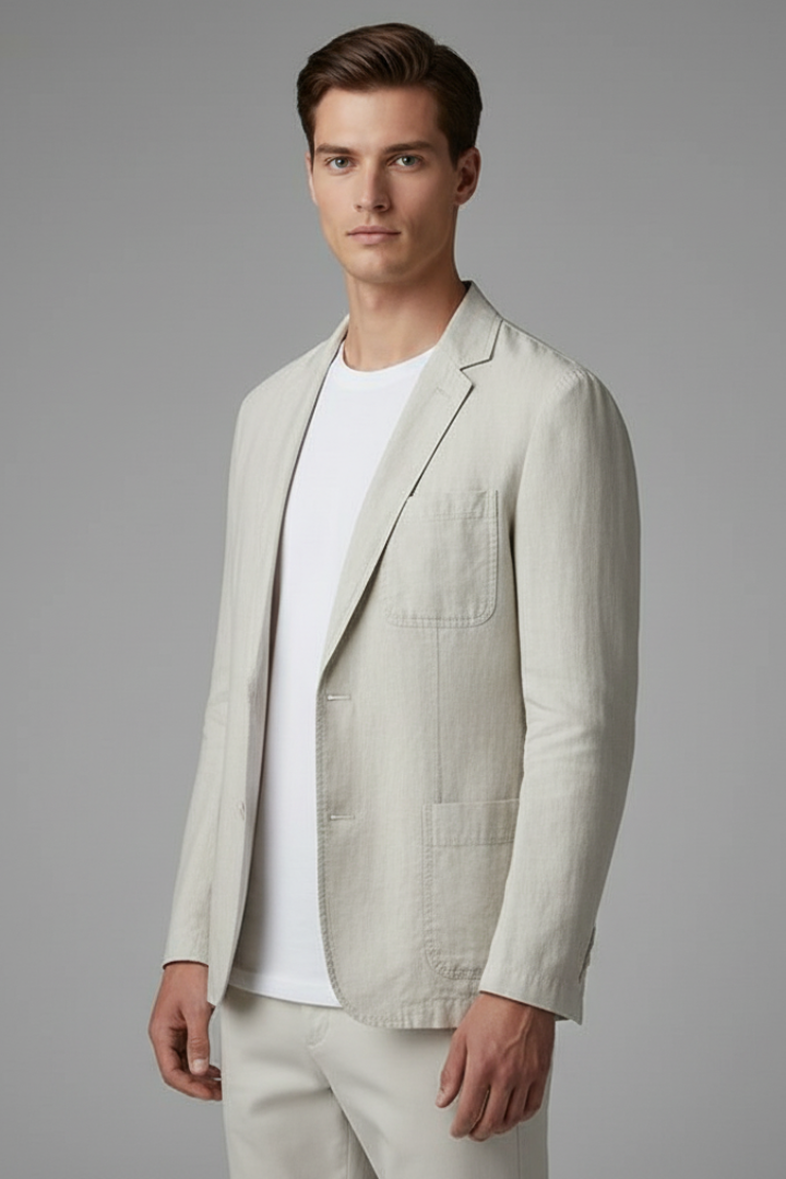 Men's Blazer Jacket with Button Closure and Front Pockets