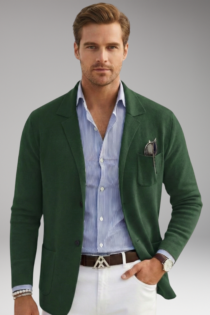 Men's Blazer with Lapel Collar and Front Closure