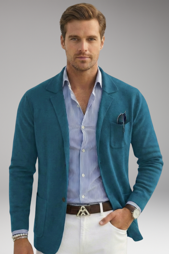 Men's Blazer with Lapel Collar and Front Closure