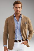 Men's Blazer with Lapel Collar and Front Closure