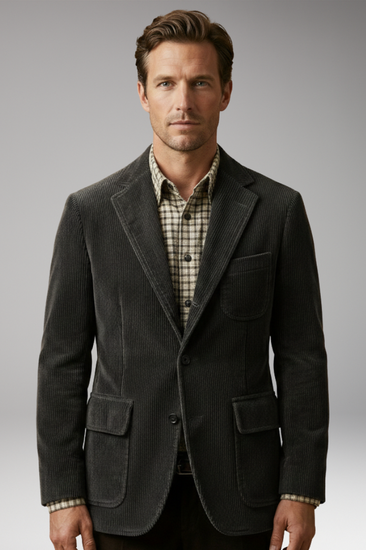 Men's Blazer with Notch Lapel and Buttons