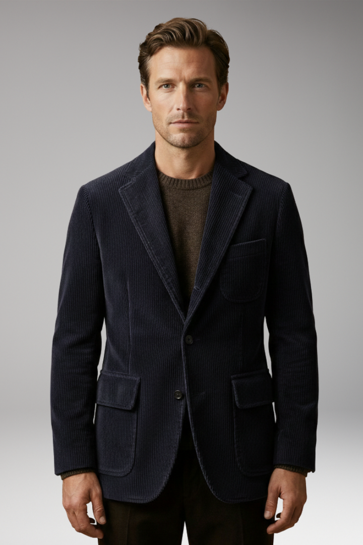 Men's Blazer with Notch Lapel and Buttons