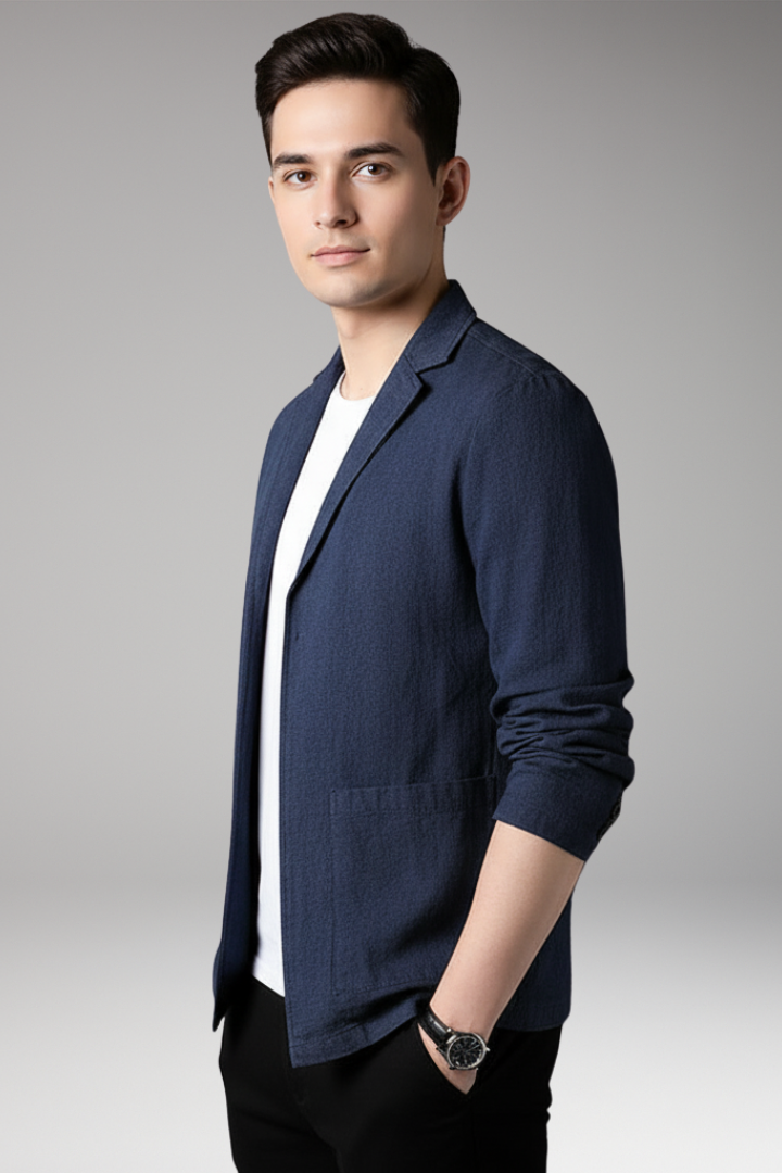 Men's Blazer with Notched Collar and Front Pockets