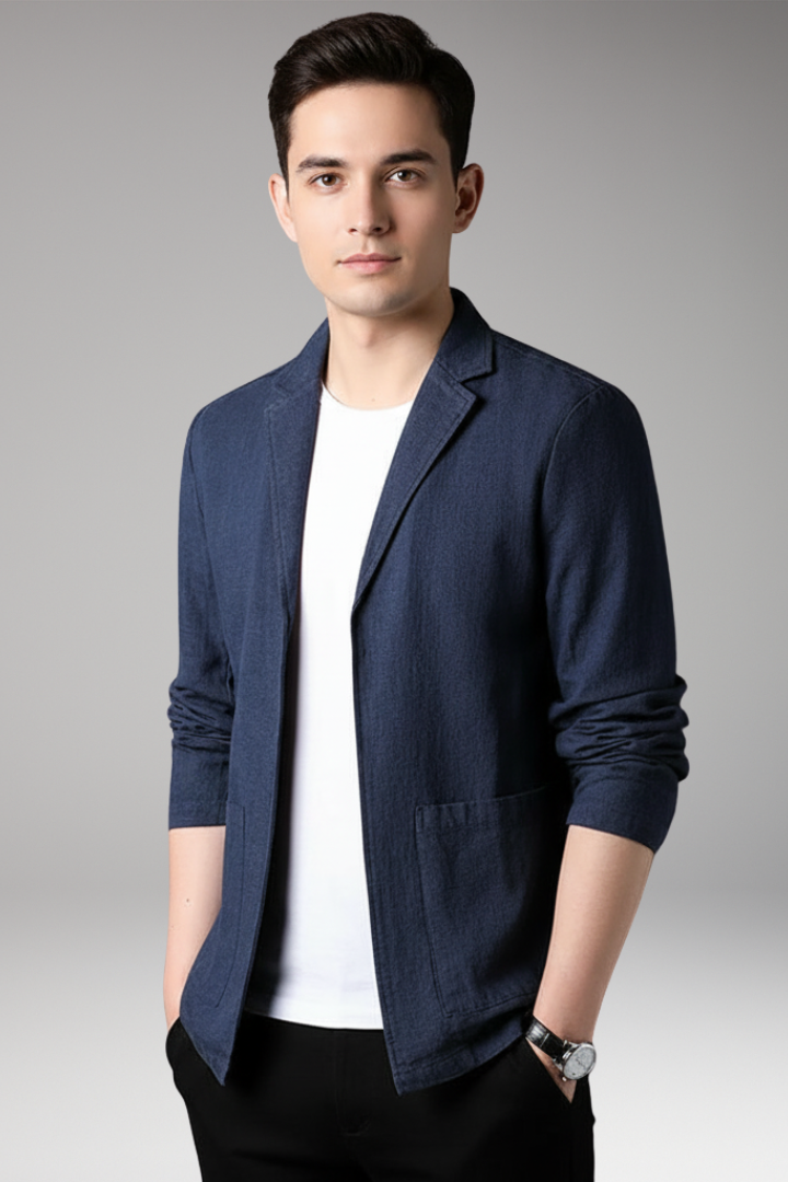 Men's Blazer with Notched Collar and Front Pockets