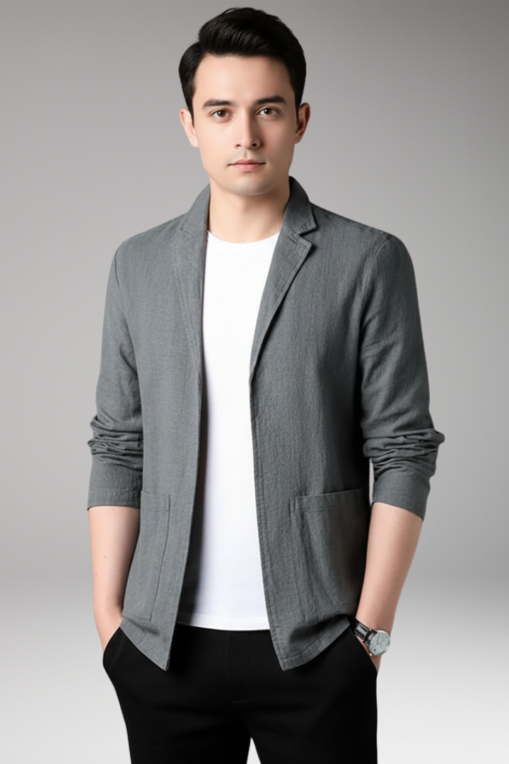 Men's Blazer with Notched Collar and Front Pockets