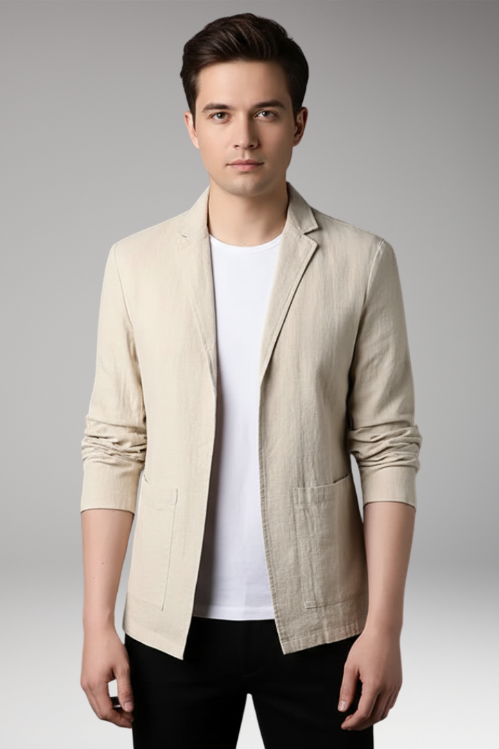 Men's Blazer with Notched Collar and Front Pockets