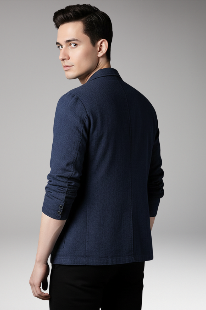 Men's Blazer with Notched Collar and Front Pockets