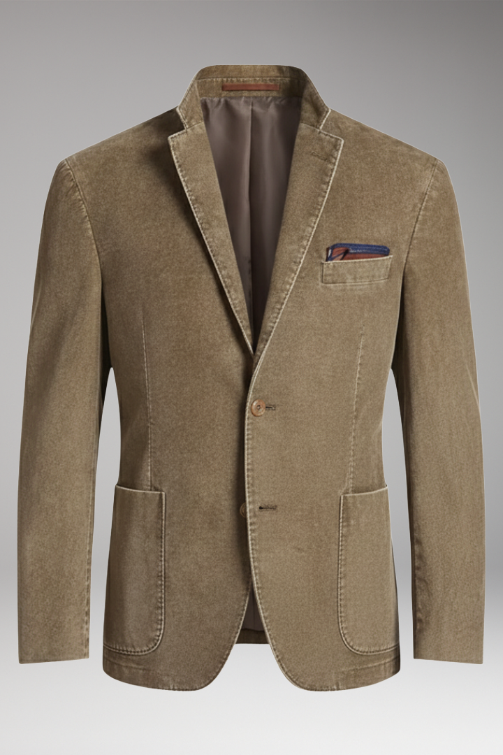 Men's Blazer with Notched Lapel and Corduroy Surface
