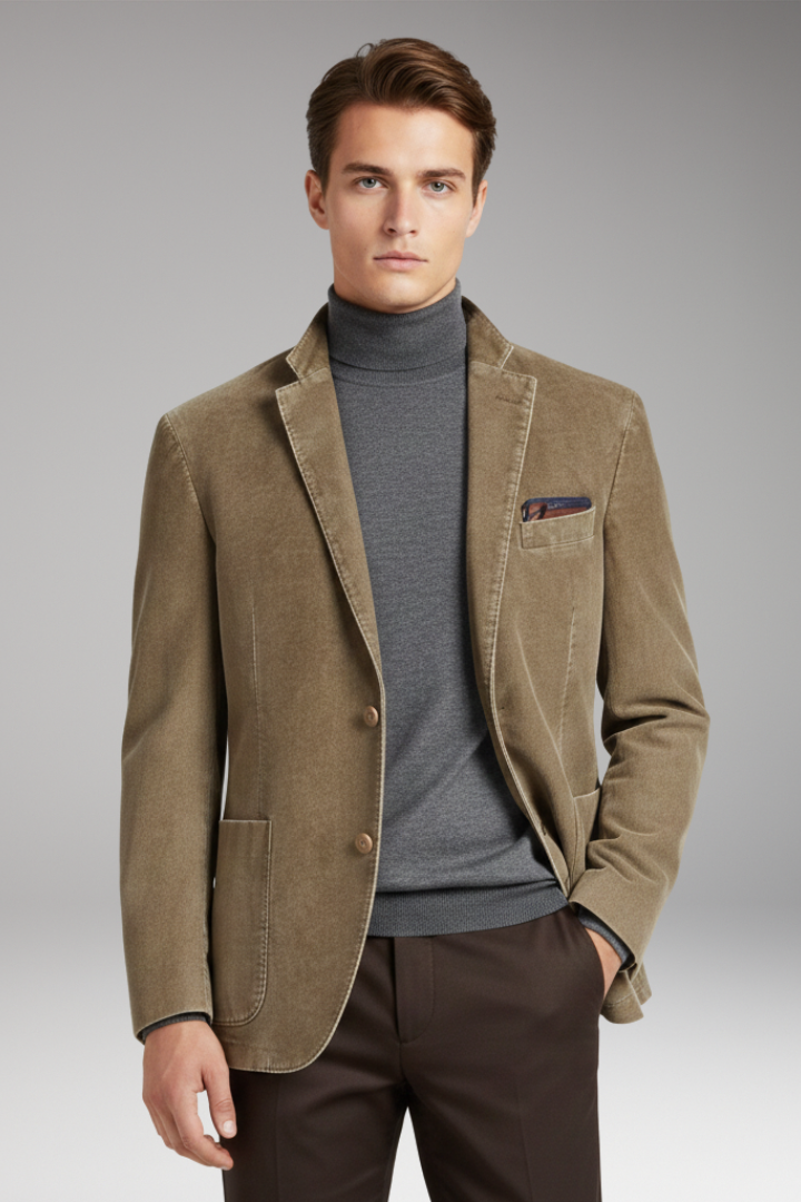 Men's Blazer with Notched Lapel and Corduroy Surface