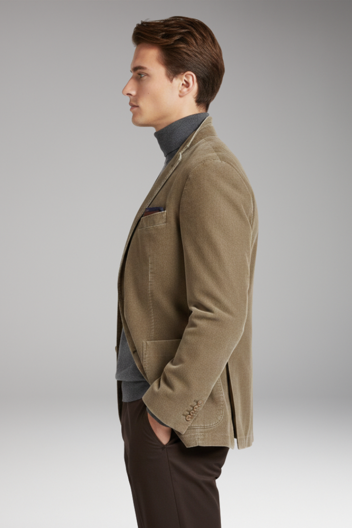 Men's Blazer with Notched Lapel and Corduroy Surface