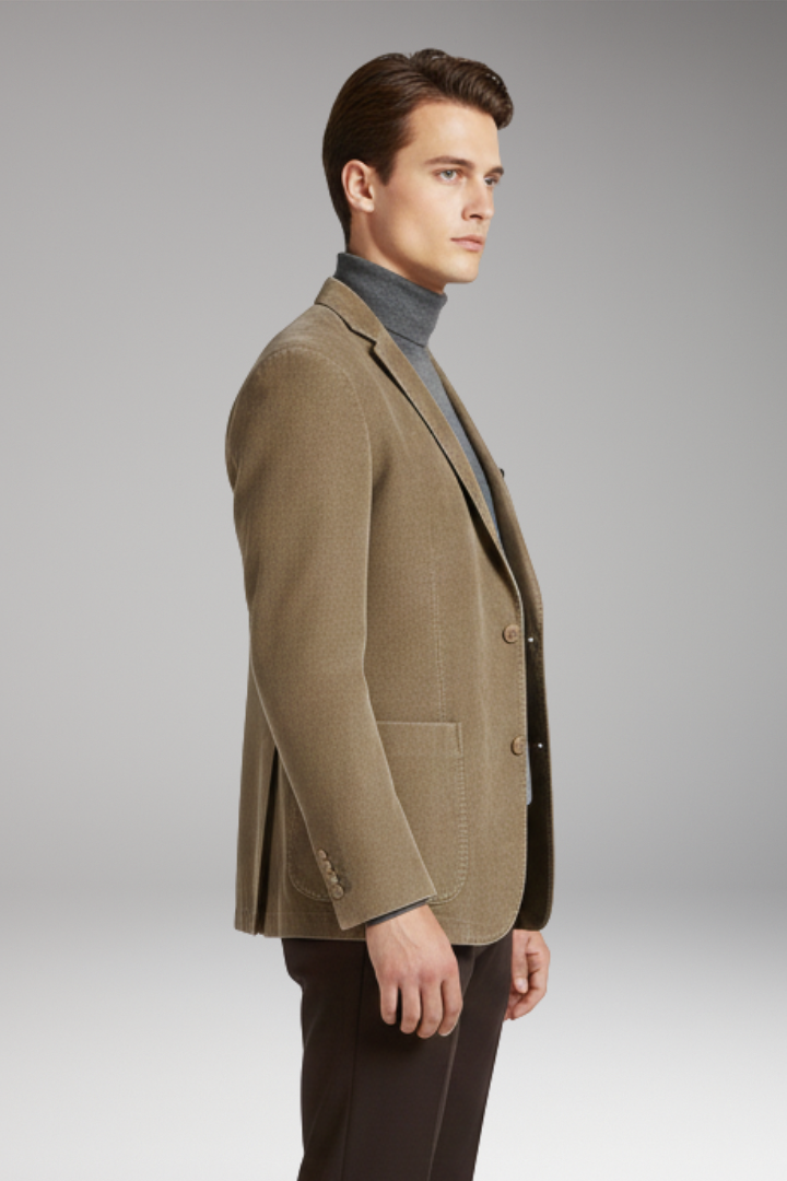 Men's Blazer with Notched Lapel and Corduroy Surface