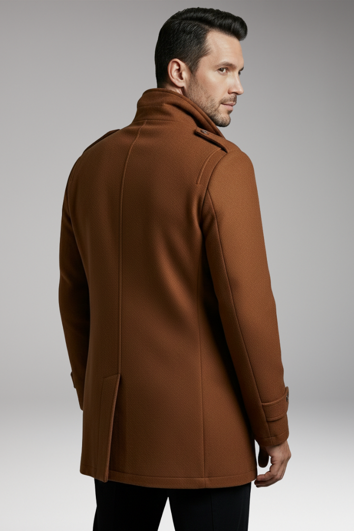 Men's Blend Overcoat with Zipper and Buttons