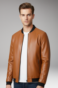 Men's Bomber Jacket with Front Zipper and Contrast Trim