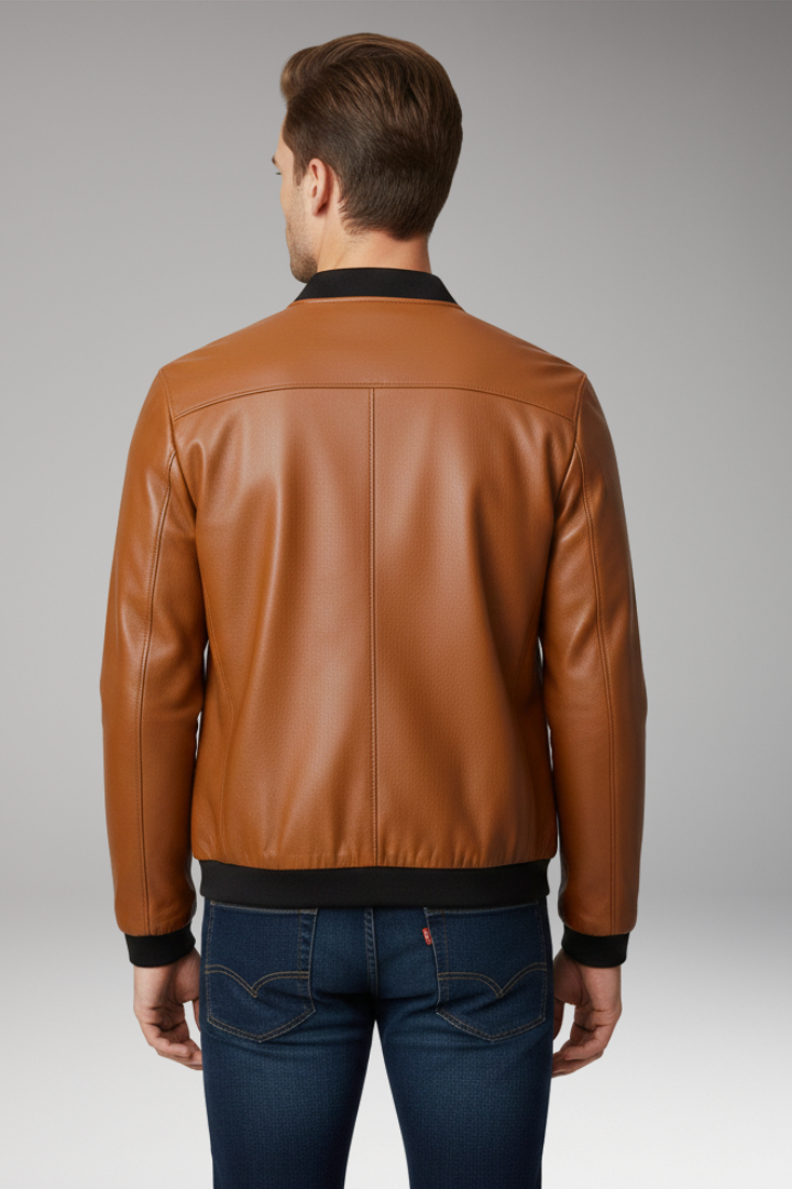 Men's Bomber Jacket with Front Zipper and Contrast Trim