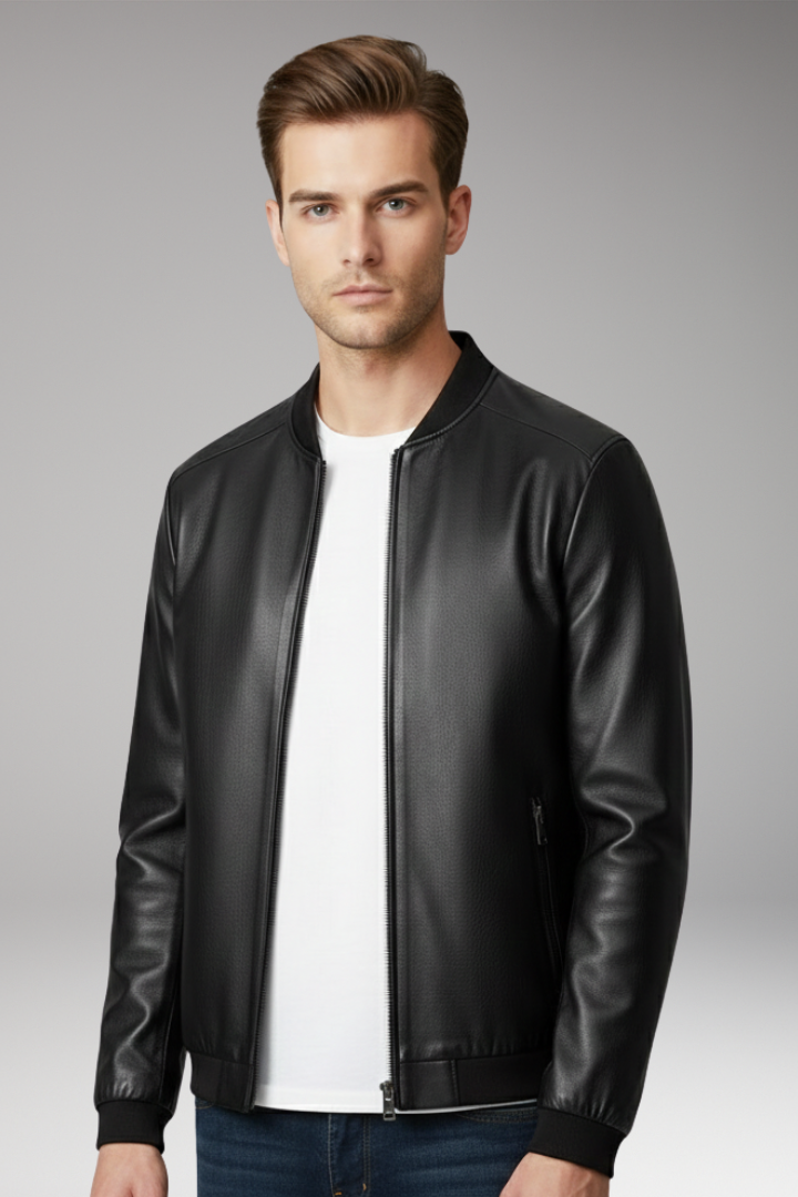 Men's Bomber Jacket with Front Zipper and Contrast Trim