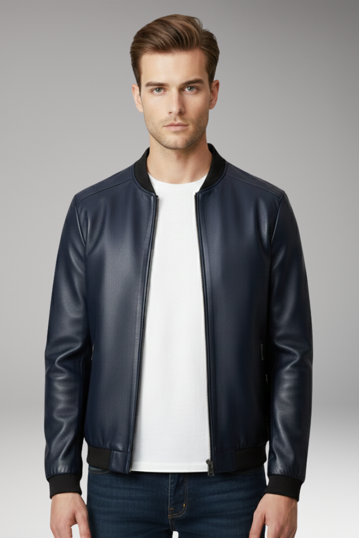Men's Bomber Jacket with Front Zipper and Contrast Trim
