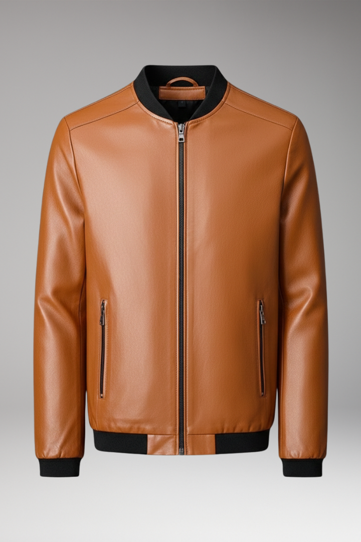 Men's Bomber Jacket with Front Zipper and Contrast Trim
