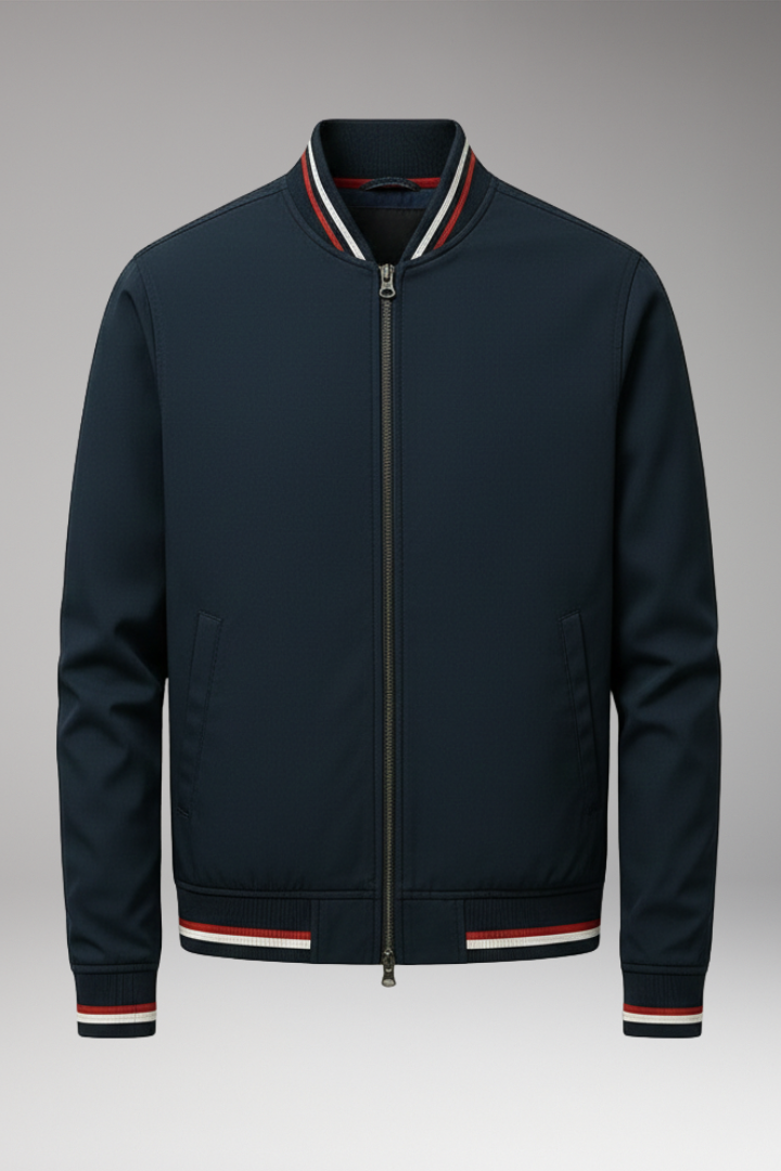 Men's Bomber Jacket with Front Zipper and Ribbed Trim