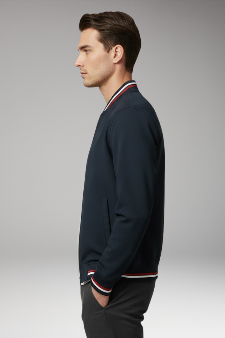 Men's Bomber Jacket with Front Zipper and Ribbed Trim