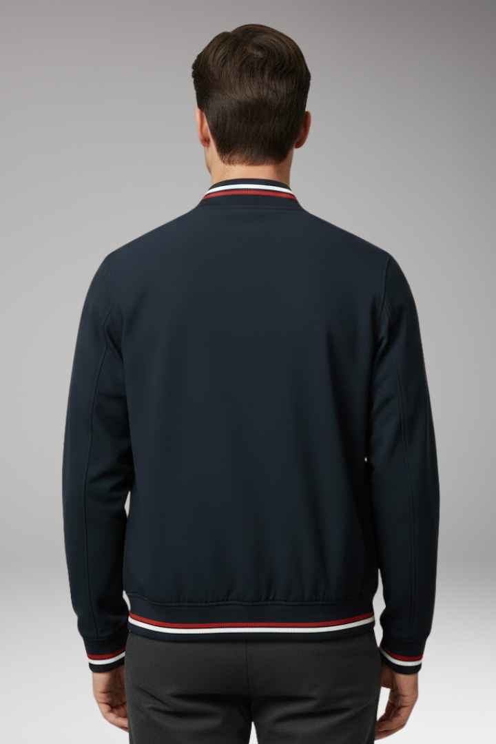 Men's Bomber Jacket with Front Zipper and Ribbed Trim
