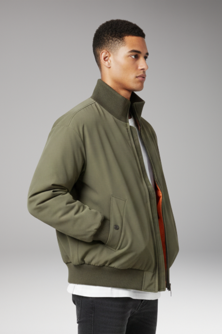 Men's Bomber Jacket with High Collar and Side Pockets