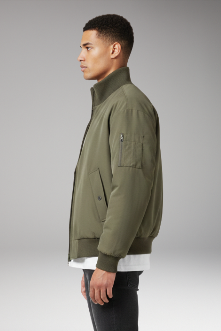 Men's Bomber Jacket with High Collar and Side Pockets