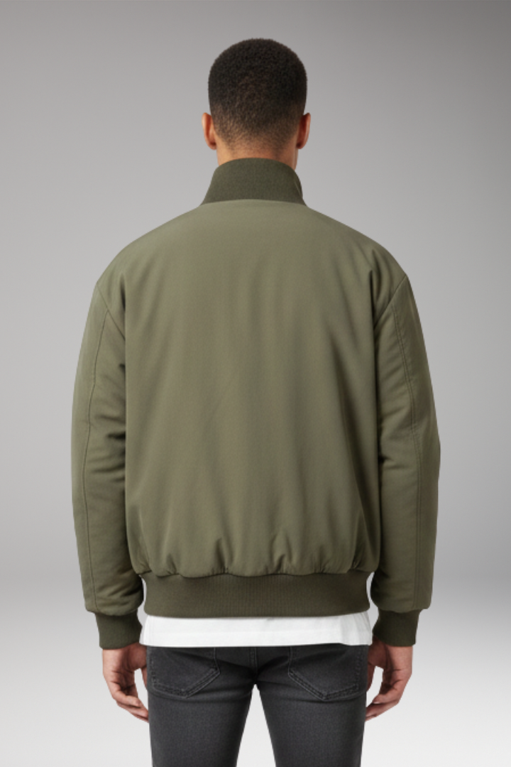 Men's Bomber Jacket with High Collar and Side Pockets