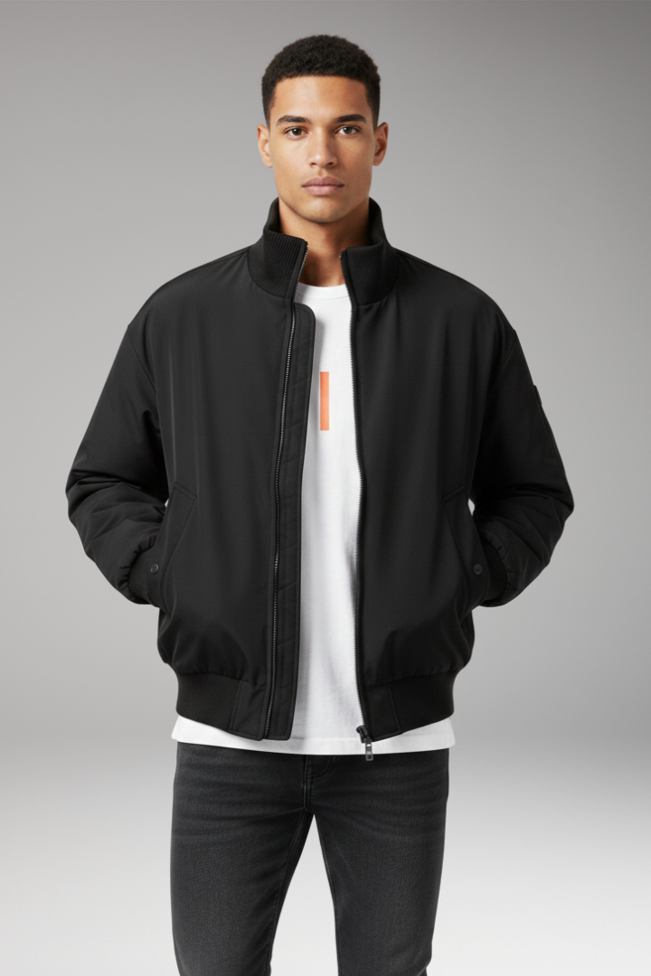 Men's Bomber Jacket with High Collar and Side Pockets