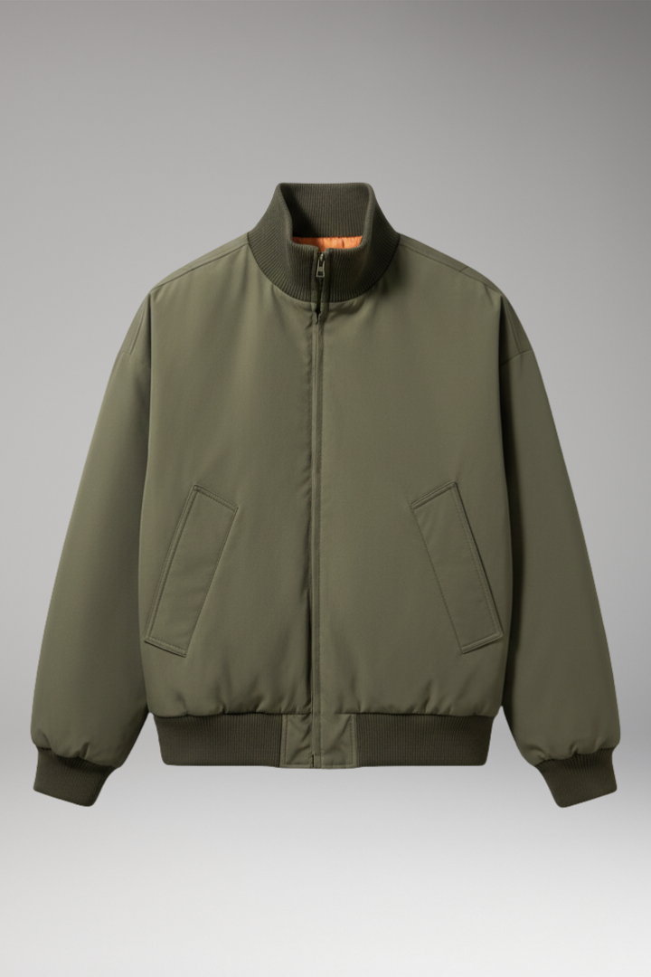 Men's Bomber Jacket with High Collar and Side Pockets