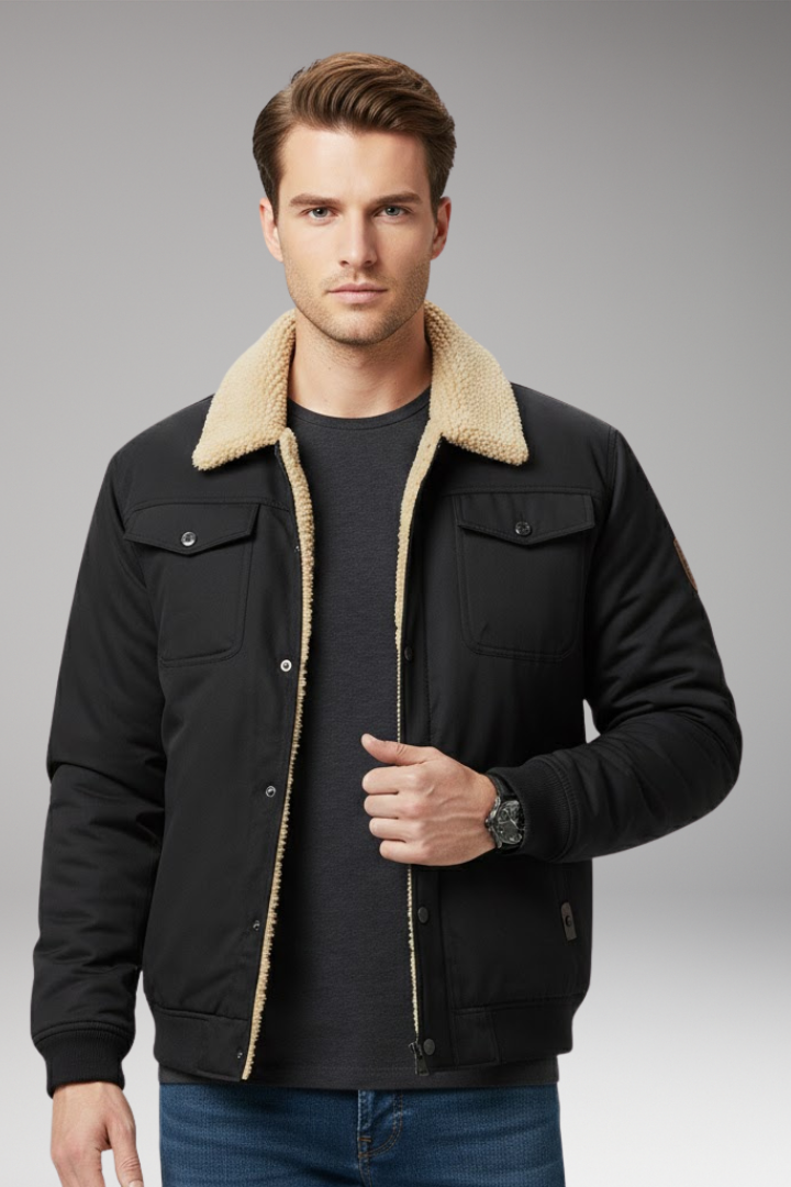 Men's Bomber Jacket with Ribbed Cuffs and Pockets