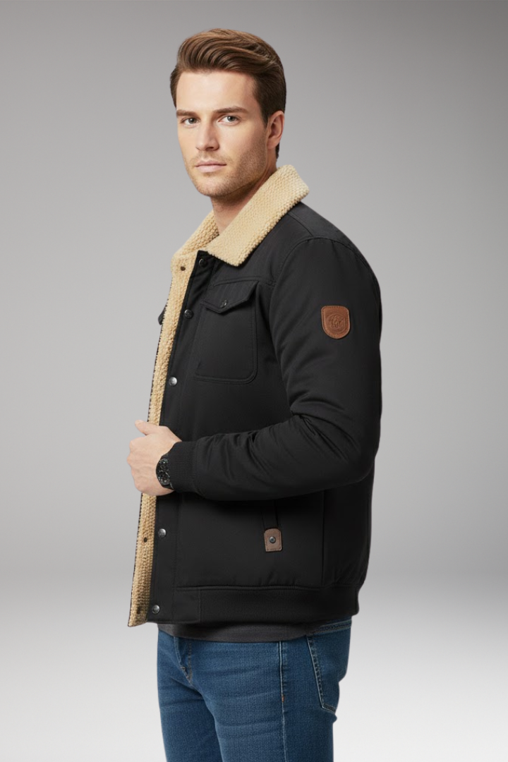 Men's Bomber Jacket with Ribbed Cuffs and Pockets
