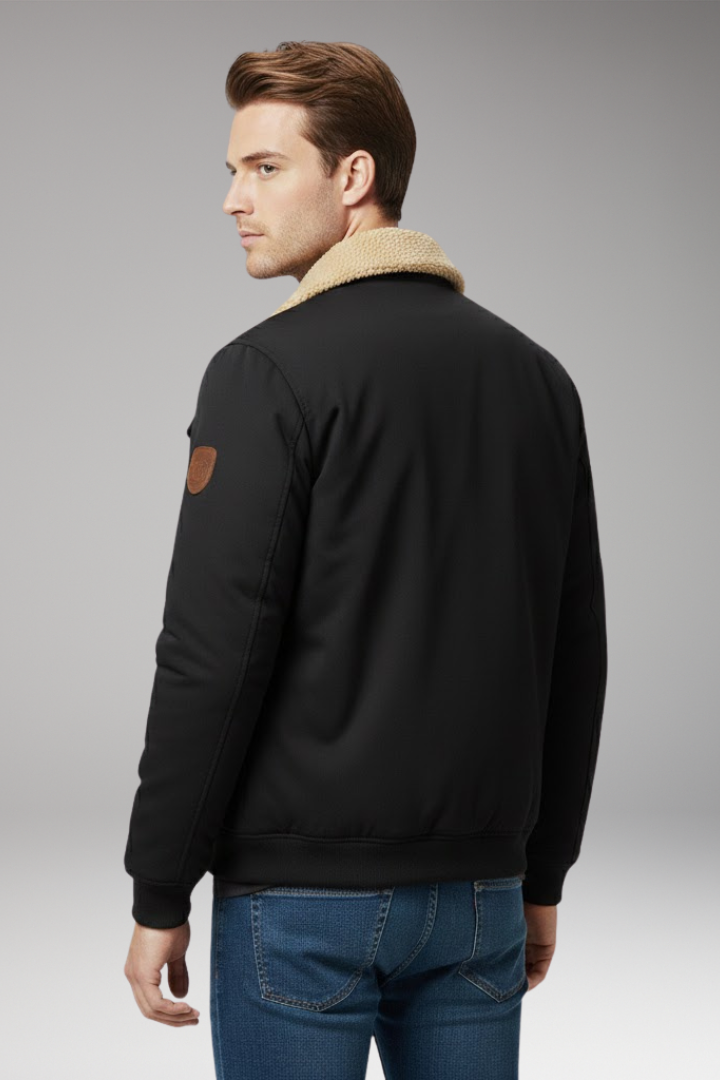 Men's Bomber Jacket with Ribbed Cuffs and Pockets