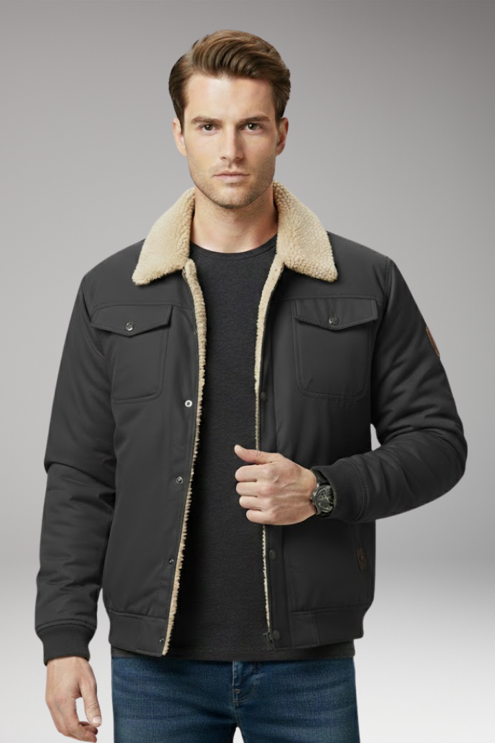 Men's Bomber Jacket with Ribbed Cuffs and Pockets