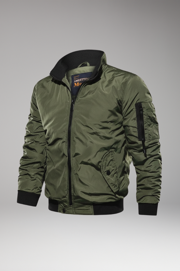 Men's Bomber Jacket with Zipper Closure and Ribbed Edges